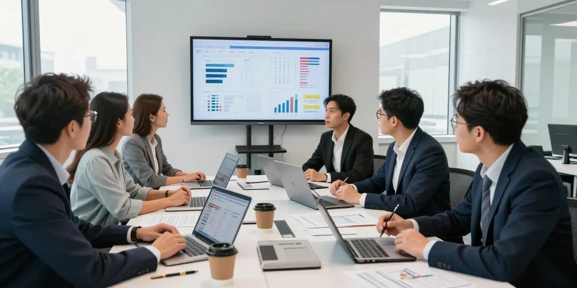 Team collaborating on asset tracing strategies in a modern office.