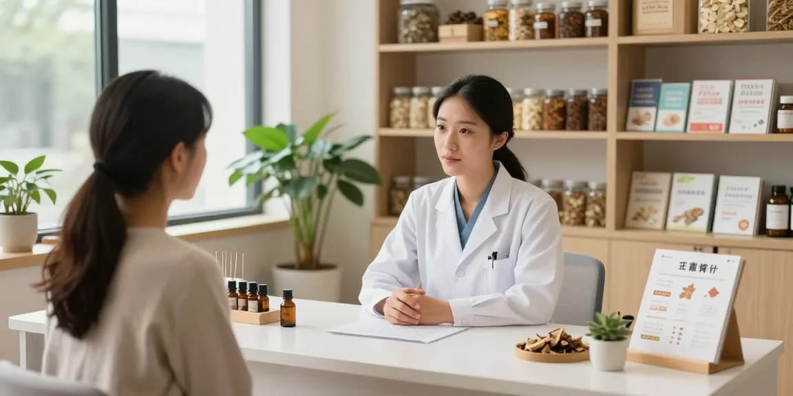 Consultation at a 수원한의원 with practitioner and patient in a healing environment.