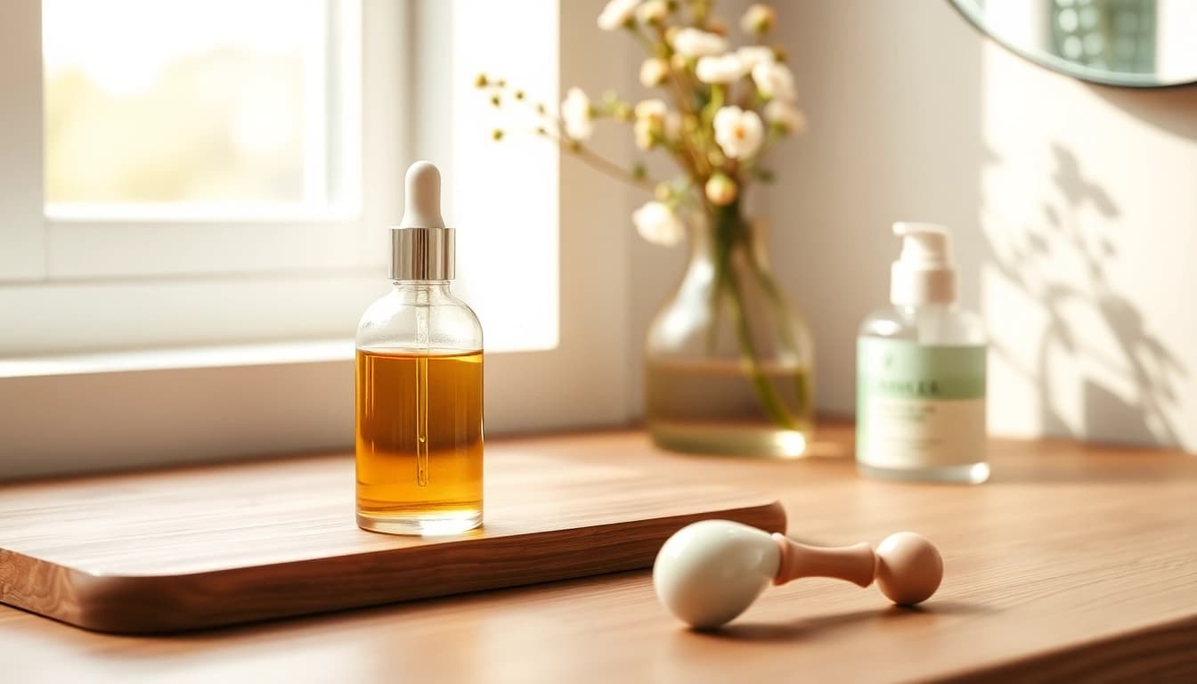 Apply CBD oil for skin to nourish and rejuvenate your complexion on a stylish vanity.