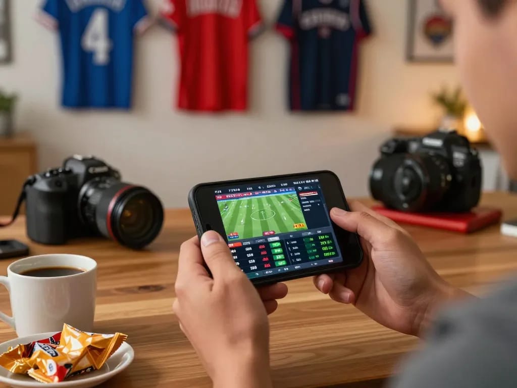 Engaging sports betting action with Link Alternatif displayed on smartphone, adding excitement to home gaming.