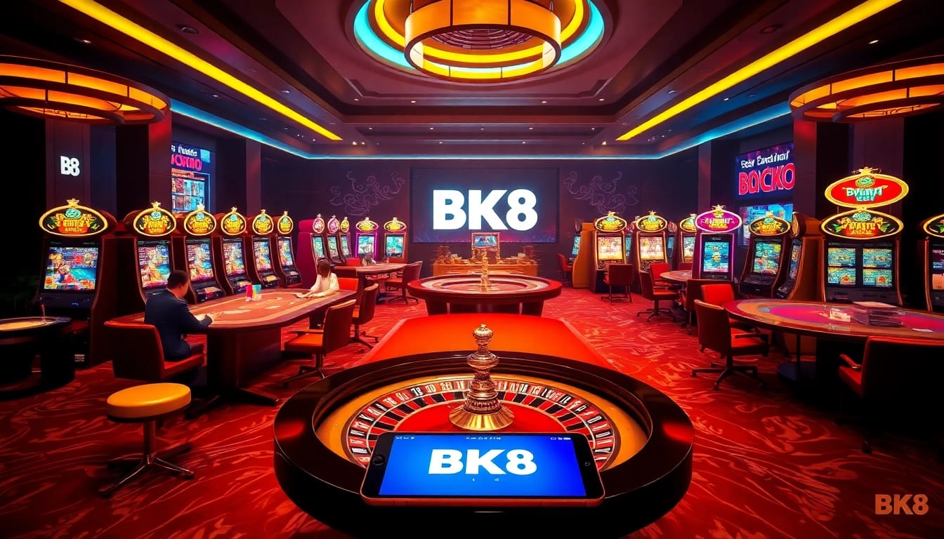 Players enjoying poker and slots at BK8's luxurious online casino experience.