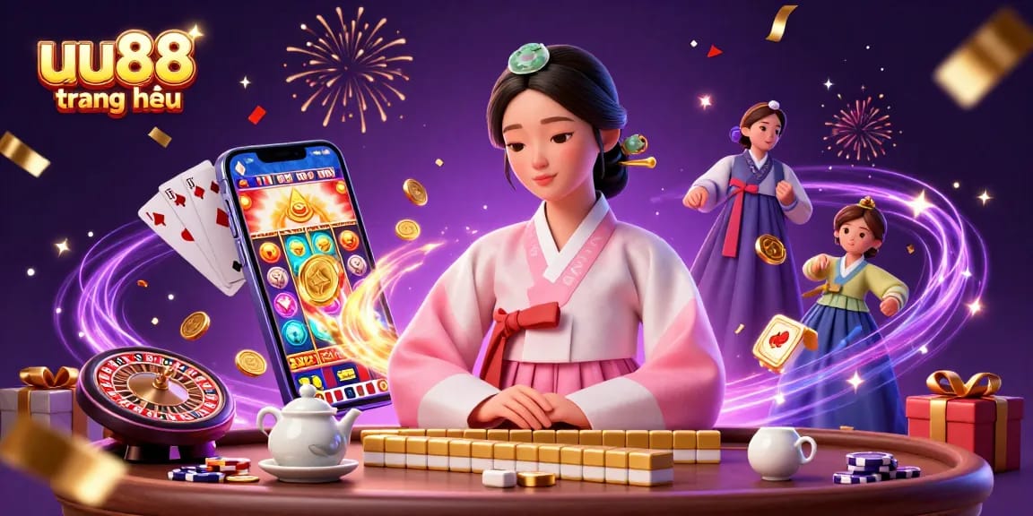 Experience the excitement of uu88 trang chủ with vibrant slot games and casino elements in a stunning illustration.