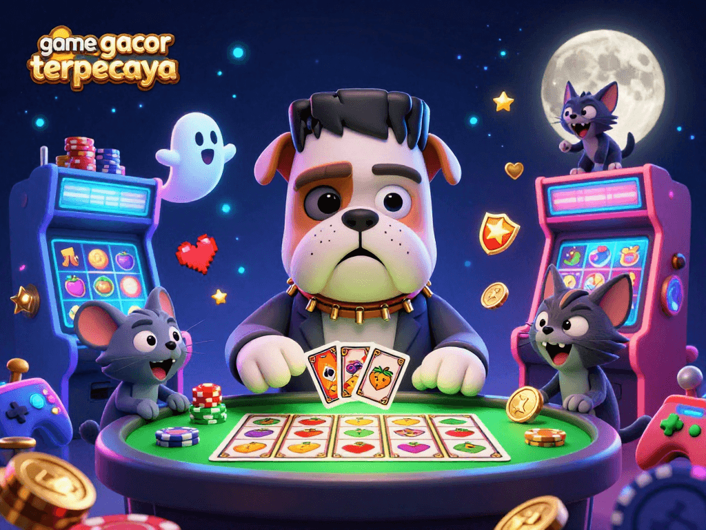 Pelajari game gacor terpercaya dengan ilustrasi kartun 3D kasino yang seru dan penuh warna.