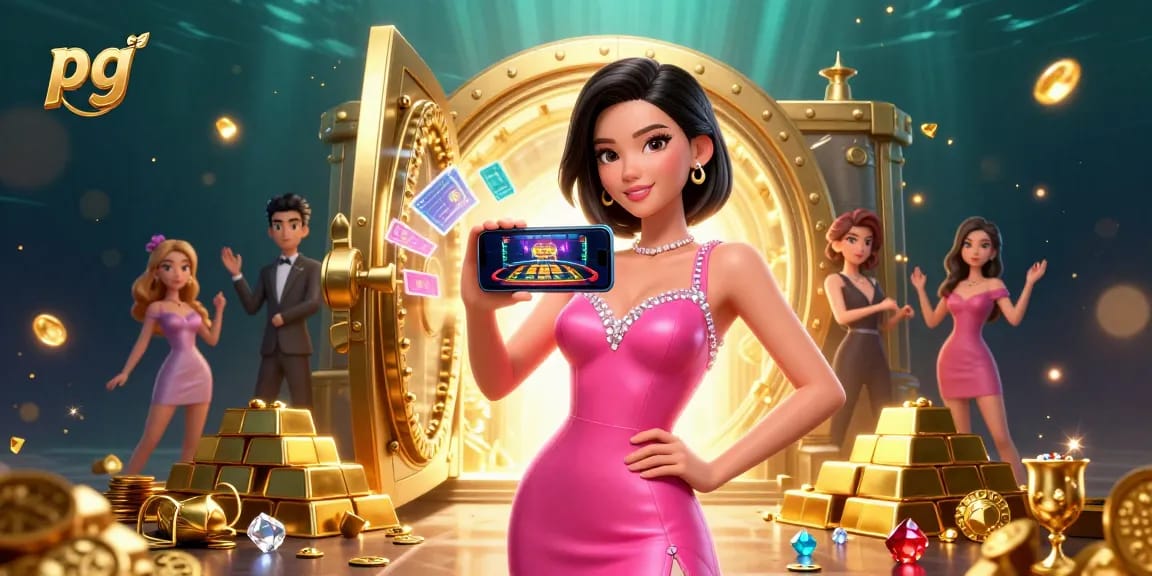 Engage in a pg slot game with a stunning Asian woman interacting with live casino action