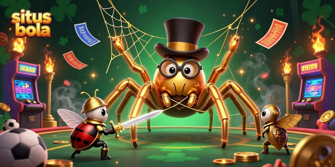Situs bola betting strategies brought to life in an engaging 3D illustration featuring colorful gaming elements and characters.