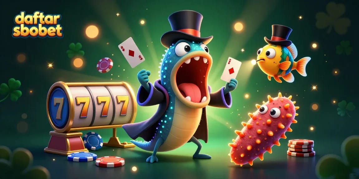 Engage with daftar sbobet in this vibrant casino scene featuring a bioluminescent eel, anglerfish, and a magical sea cucumber.