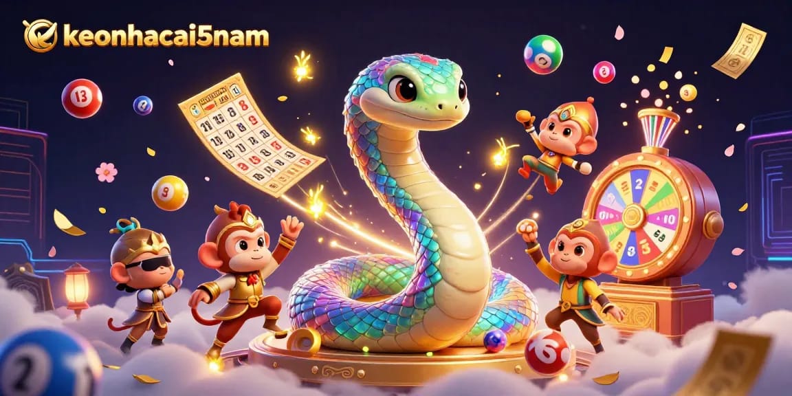 Engaging keonhacai5nam visual shows a rainbow serpent and a monkey king in a dynamic casino scene.