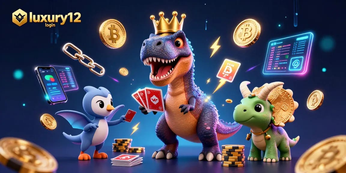 Engage with luxury12 login through a vibrant 3D illustration featuring fun characters in a casino setting.