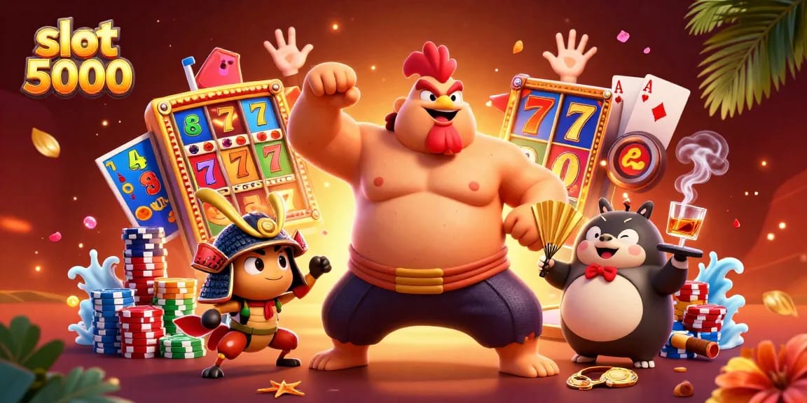 Engage in thrilling gameplay with slot 5000 featuring an energetic 3D cartoon casino scene.