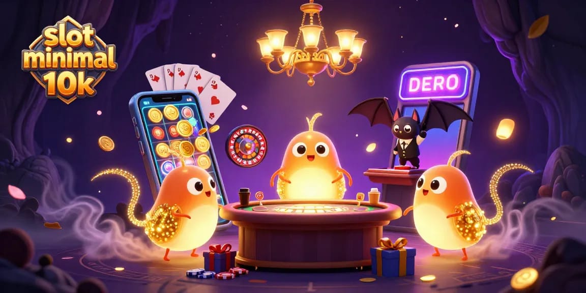 Slot minimal depo 10k: Kemenangan besar dalam permainan slot dengan simbol dan karakter bercahaya.