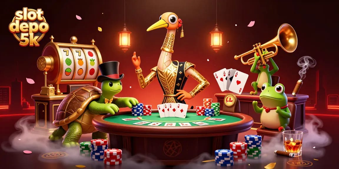 Engage with slot depo 5k as you explore vibrant 3D characters in a lively casino scene.