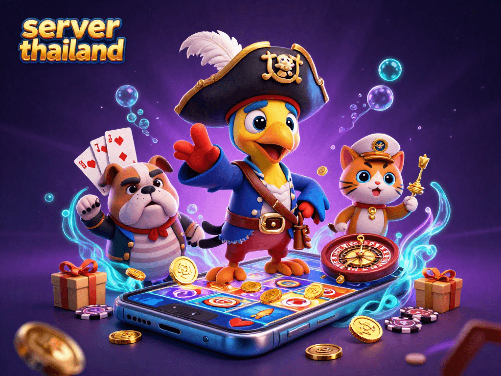 Experience thrilling casino action with server thailand; a vibrant 3D pirate scene featuring dynamic gaming elements.