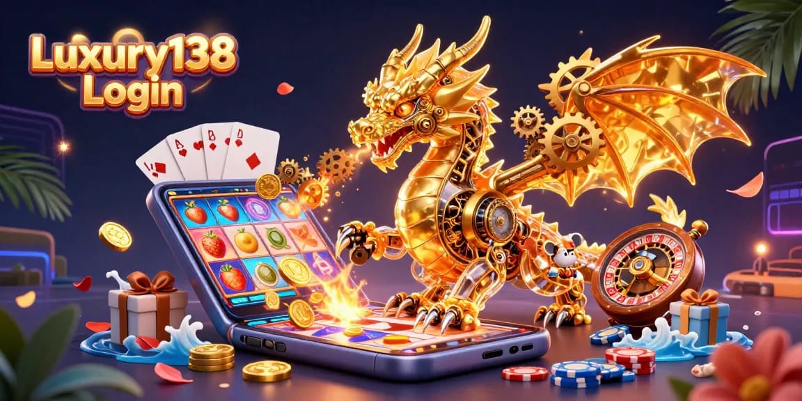 Experience Luxury138 Login with thrilling slot games and dynamic 3D visuals in an exhilarating casino scene.