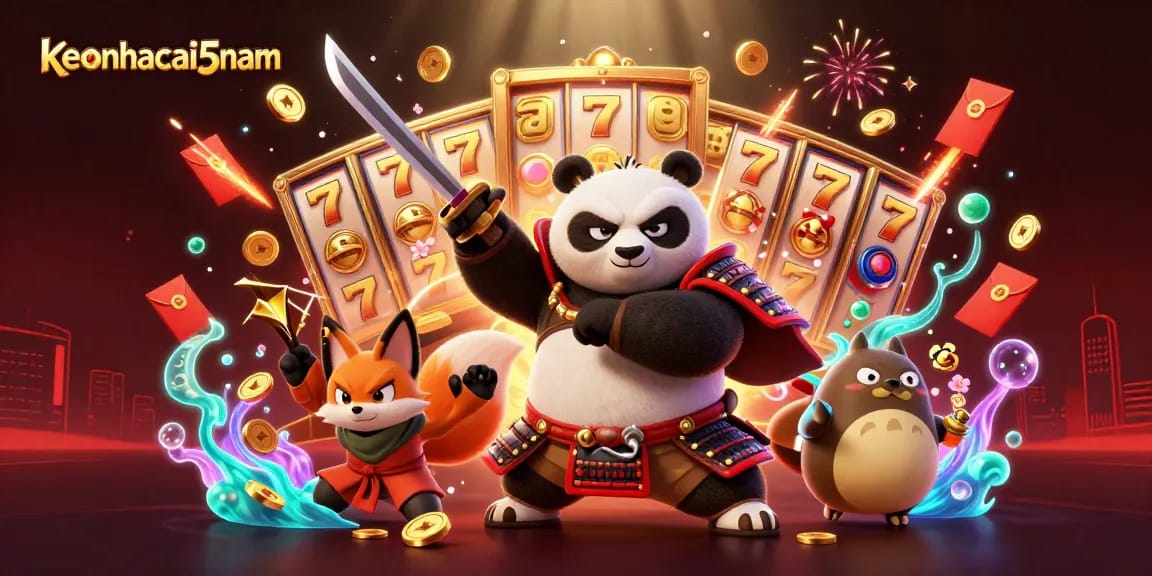 Engage with live gaming thrills featuring keonhacai5nam's vibrant slot reels and dynamic character interaction.