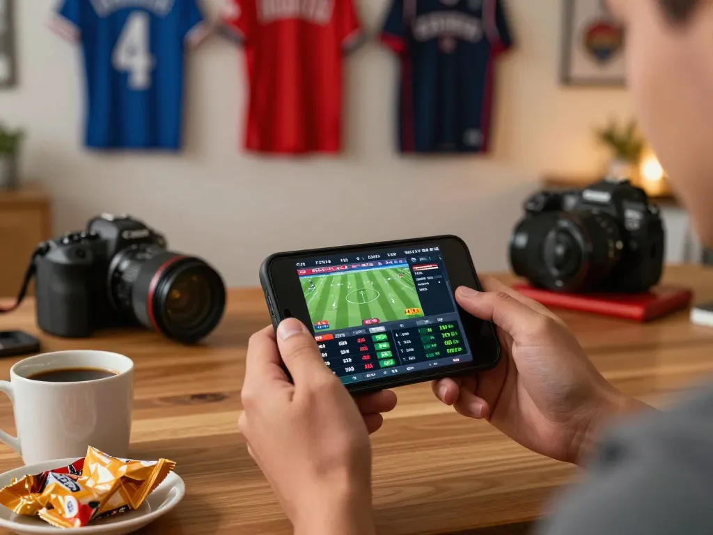 Engaging sports betting action with Link Alternatif displayed on smartphone, adding excitement to home gaming.