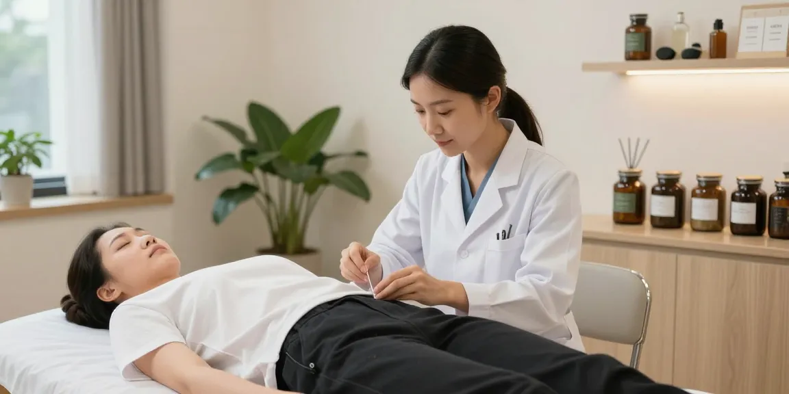 Treatment at 수원교통사고한의원 showing acupuncture therapy for accident recovery.