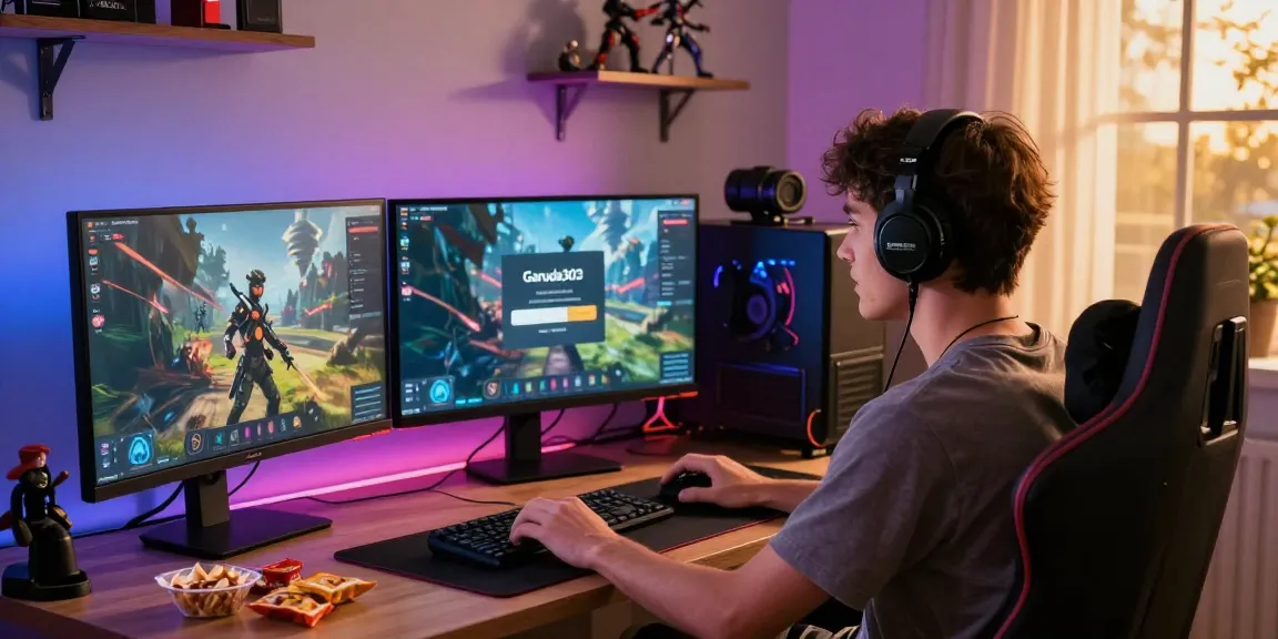 Garuda303 login interface displayed on monitors during an engaging online gaming session.