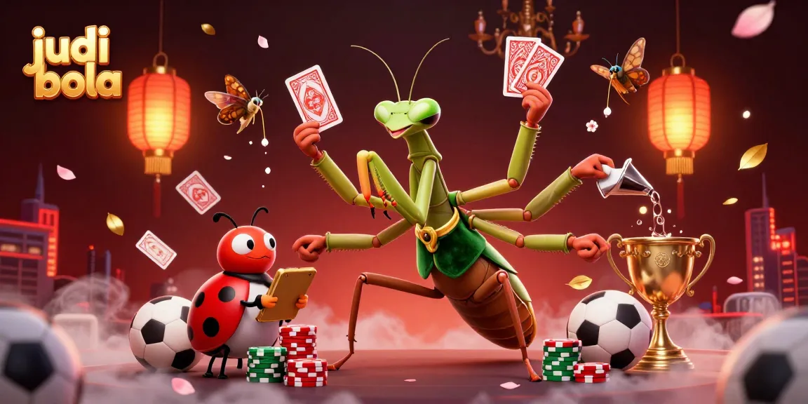 Engage in judi bola with a dynamic 3D illustration showcasing exciting betting elements and casino characters.