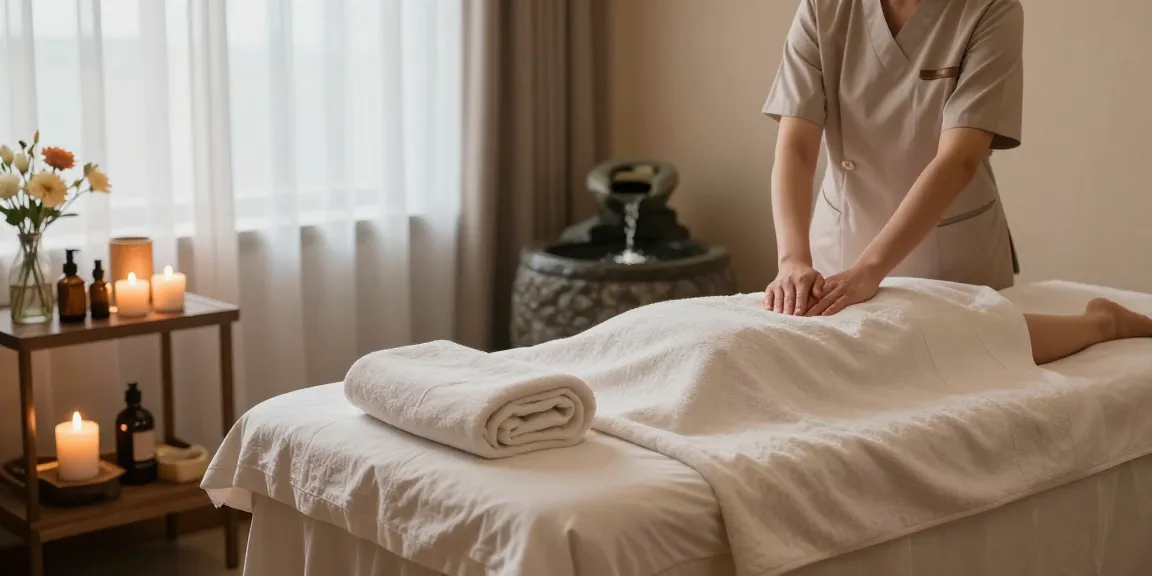 마포스웨디시 massage room with soft linens, oils, and candles in a calming atmosphere.