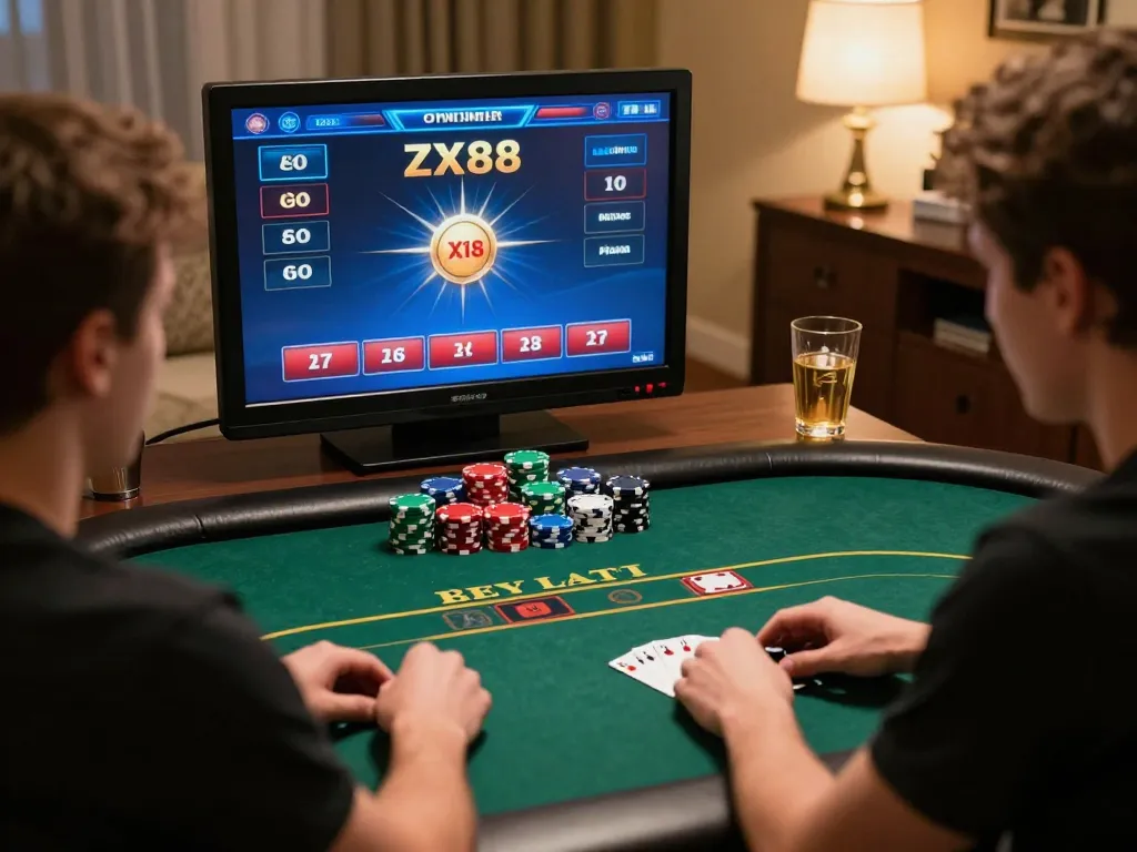 Engaging player enjoying a poker game at ZX88 online casino with exciting interface
