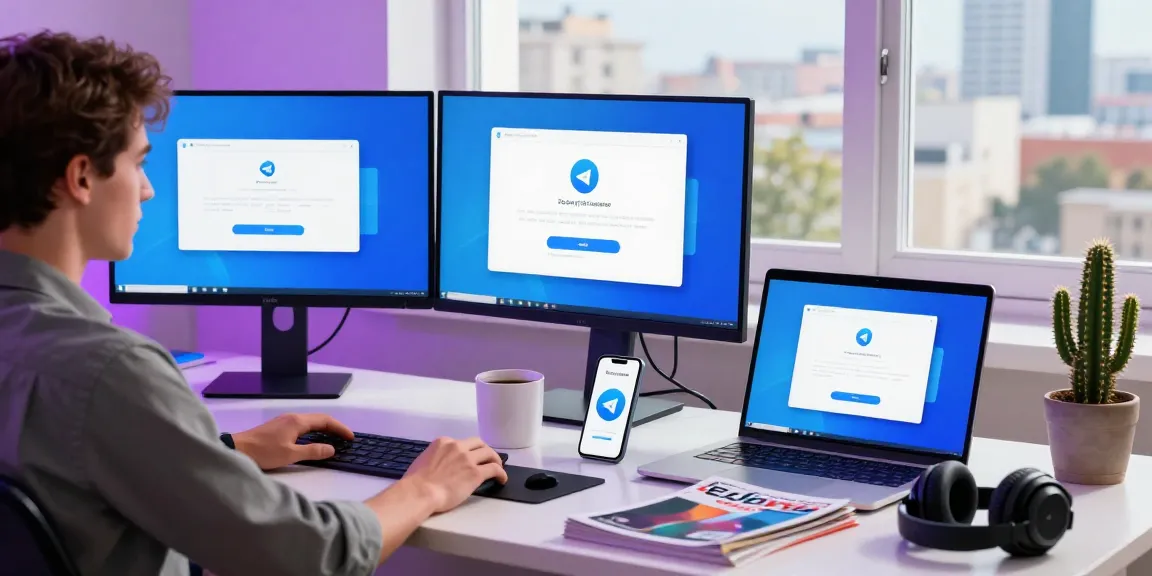 Experience seamless messaging with Telegram Download on a sleek modern workspace, featuring tech and vibrant atmosphere.