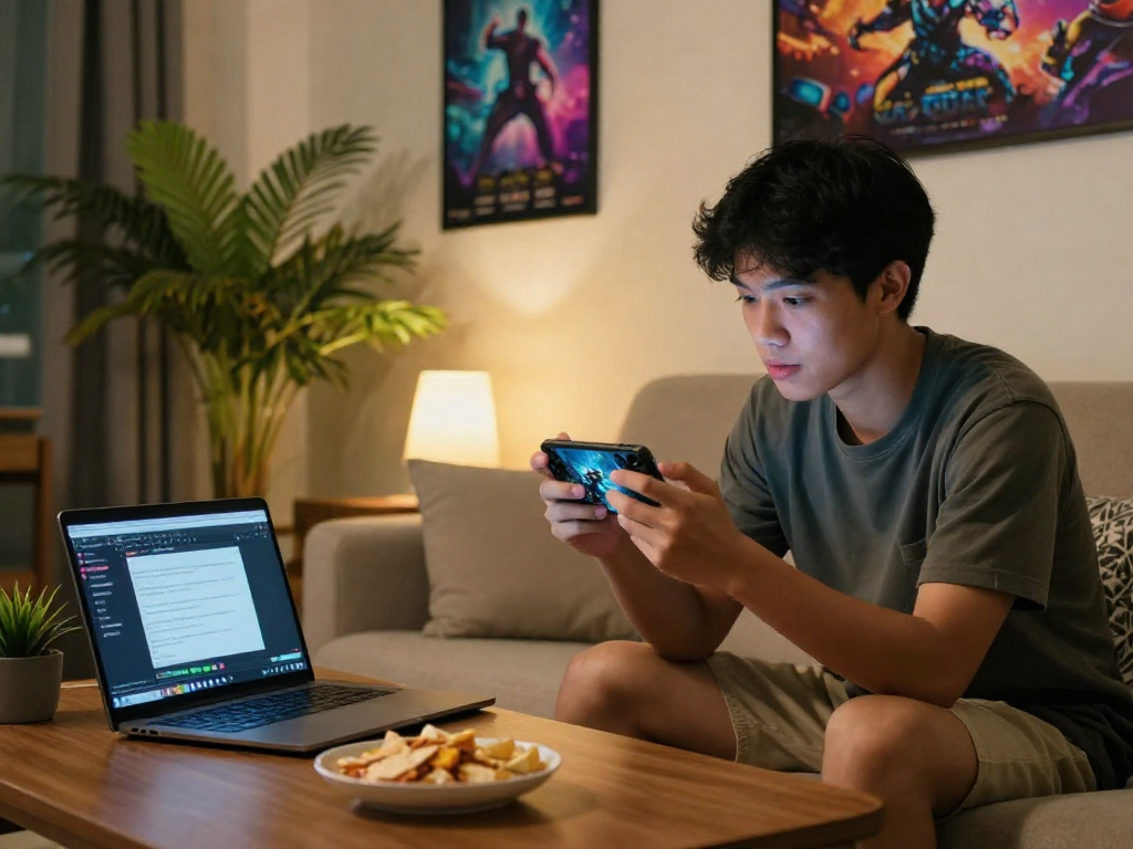 Nilalaro ang paboritong mobile game sa bd188 platform sa komportableng sala.