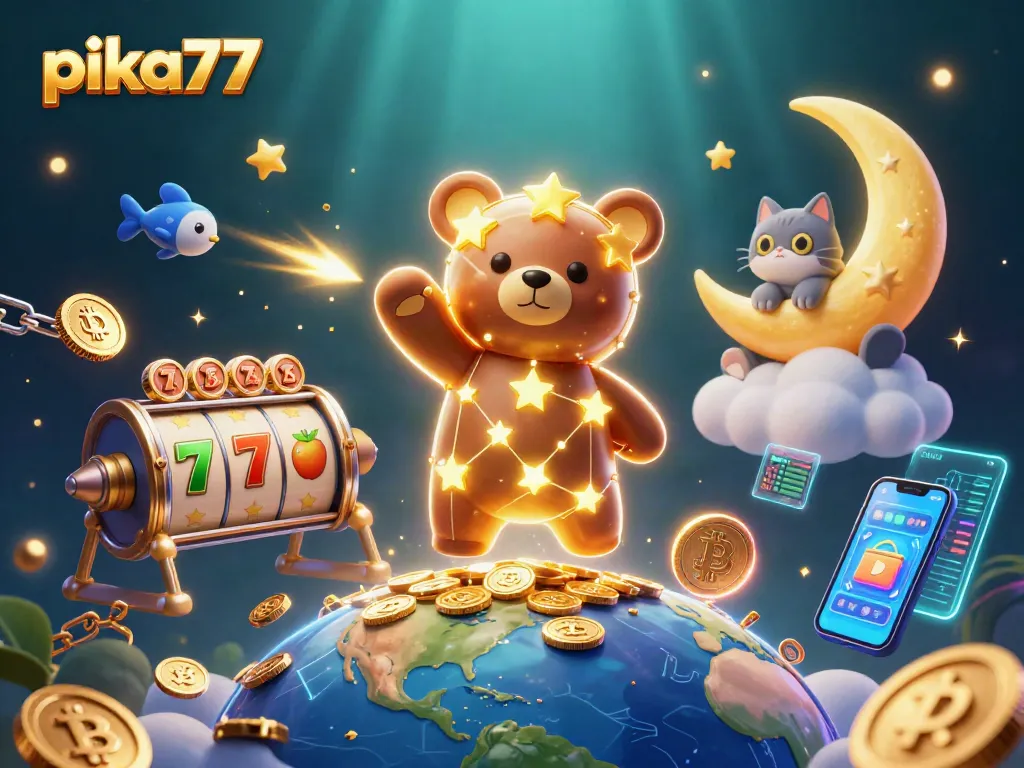 Pika77 gaming experience enriched by a constellation bear and jackpot symbols for thrilling online slots