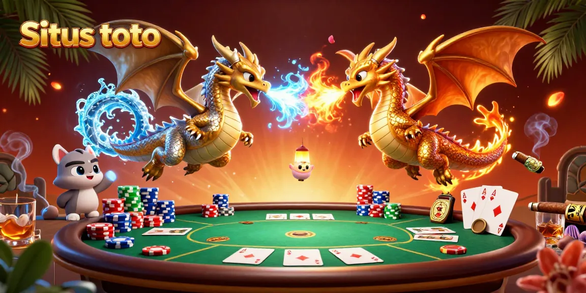 Situs toto presents a vivid scene of twin dragons showcasing the excitement of poker and gambling.