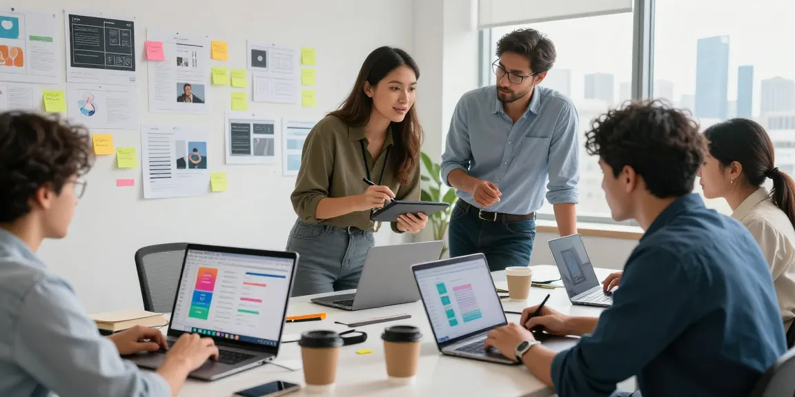 Team collaborating on mixboard ai in a modern workspace, showcasing design and brainstorming activities.