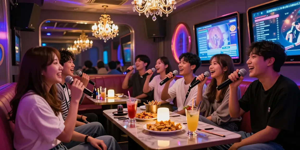Enjoying vibrant nightlife at 3NO karaoke bar with friends in Incheon.