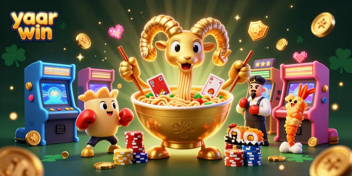 Join the yaar win adventure with a giant ramen bowl dealer, gyoza sidekick, and more in a vibrant casino scene.