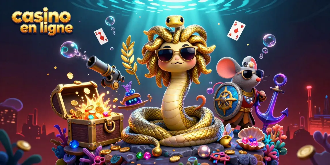 Jouez à des jeux captivants au casino en ligne dans une scène animée remplie de trésors marins.