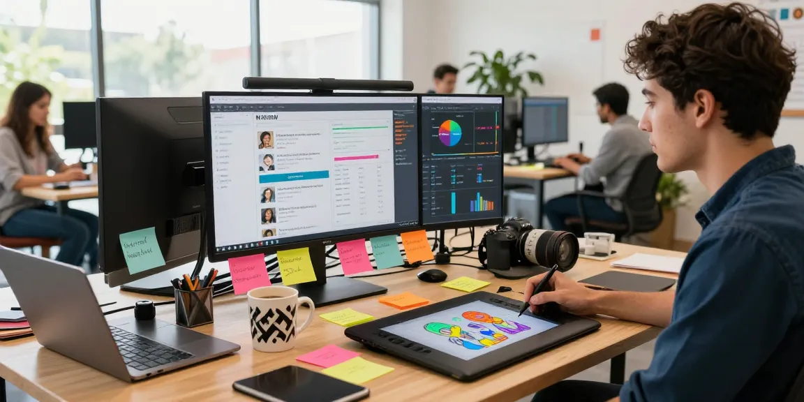 Creative workspace analyzing NSFW content data with diverse collaborators.