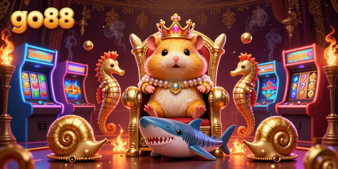 Join the exciting world of go 88 with a golden hamster king throne and slot machine action!