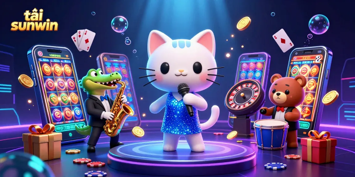 Tải sunwin with engaging 3D casino characters showcasing vibrant slot games and golden rewards.