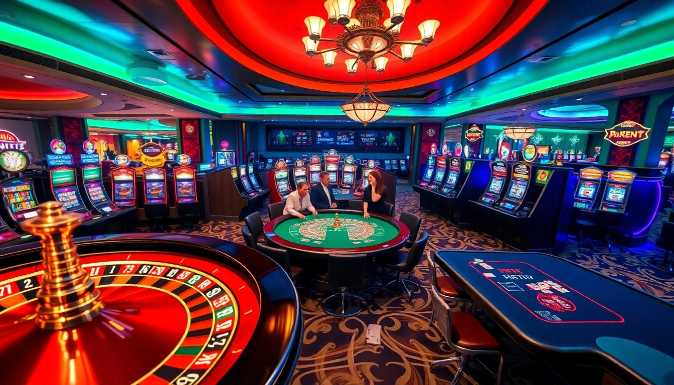Experience an exhilarating scene as players engage in action at 12bet, featuring roulette and poker games.