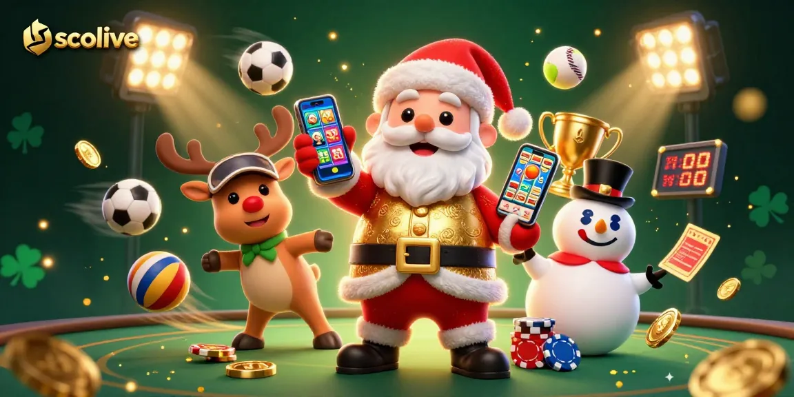 Socolive offers seamless sports betting experience with cartoon Santa celebrating wins in a vibrant casino