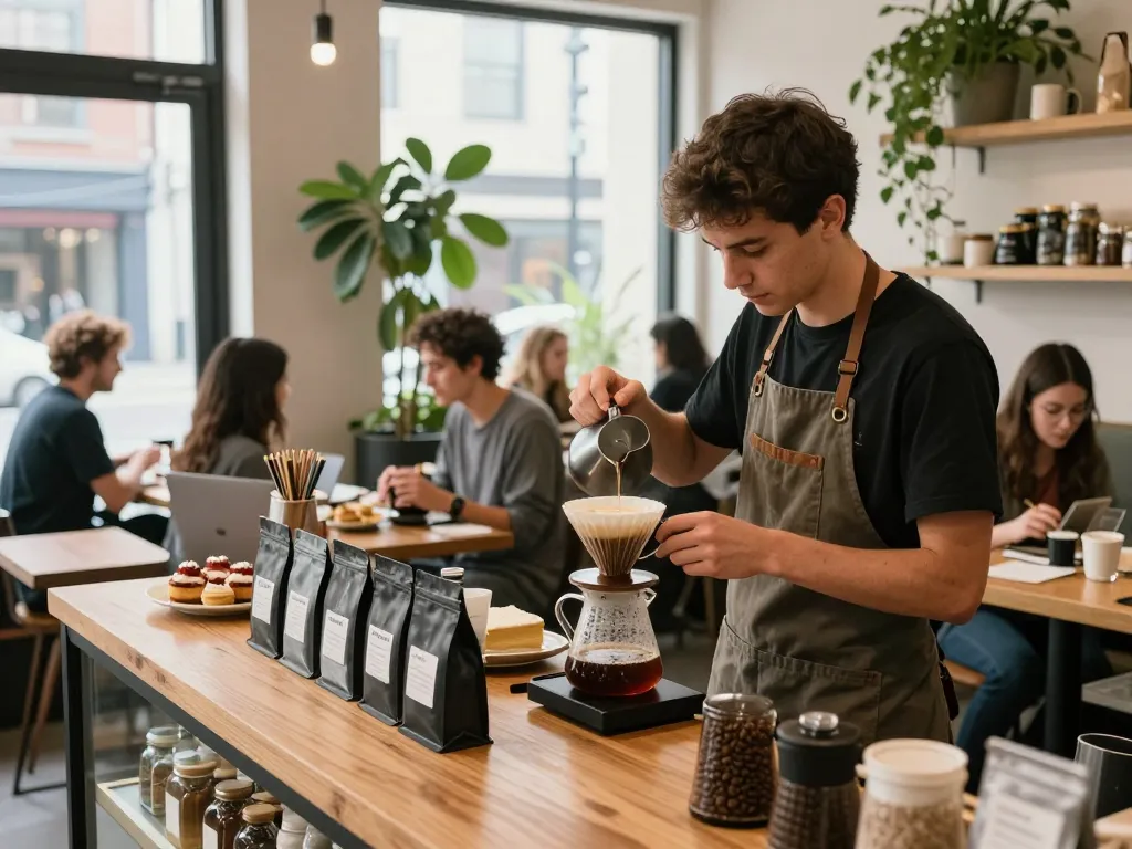 Artisan coffee being brewed at a trendy café, capturing the essence of coffee culture in 2026.