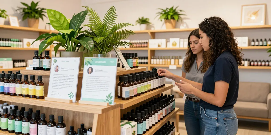 Customer exploring quality organic CBD products at https://www.cbdnorth.co in a welcoming retail space.