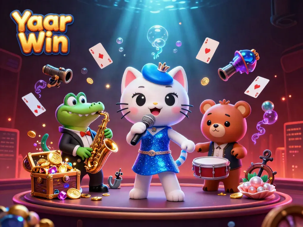 Yaar Win slots scene with vibrant characters, underwater treasures, and playing cards enhancing gameplay
