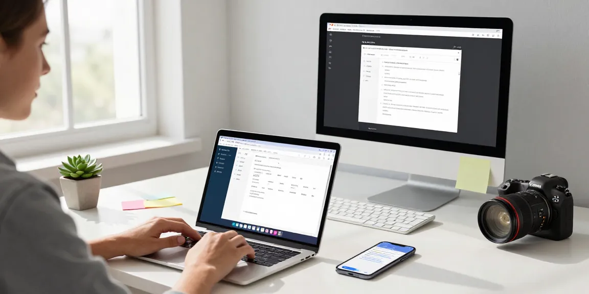 Download WPS Office in a modern workspace featuring productive user working on laptop with document edits.