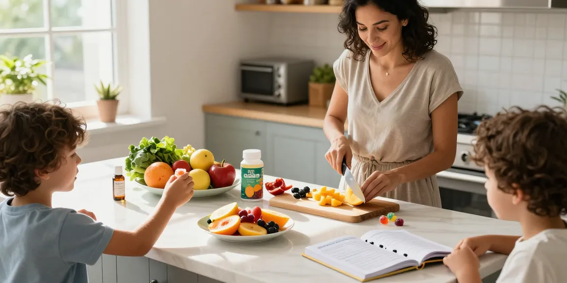 Edibles scene with CBD gummies and natural wellness products in a bright kitchen setting.