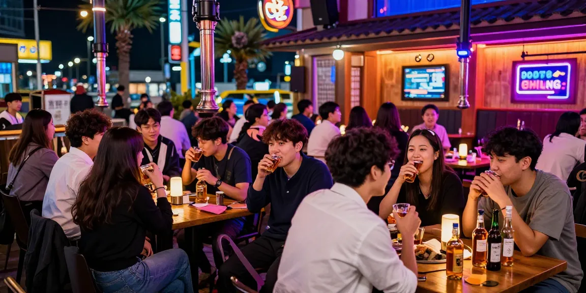 Exciting 제주유흥 experience with friends at a lively bar on Jeju Island, showcasing vibrant nightlife.