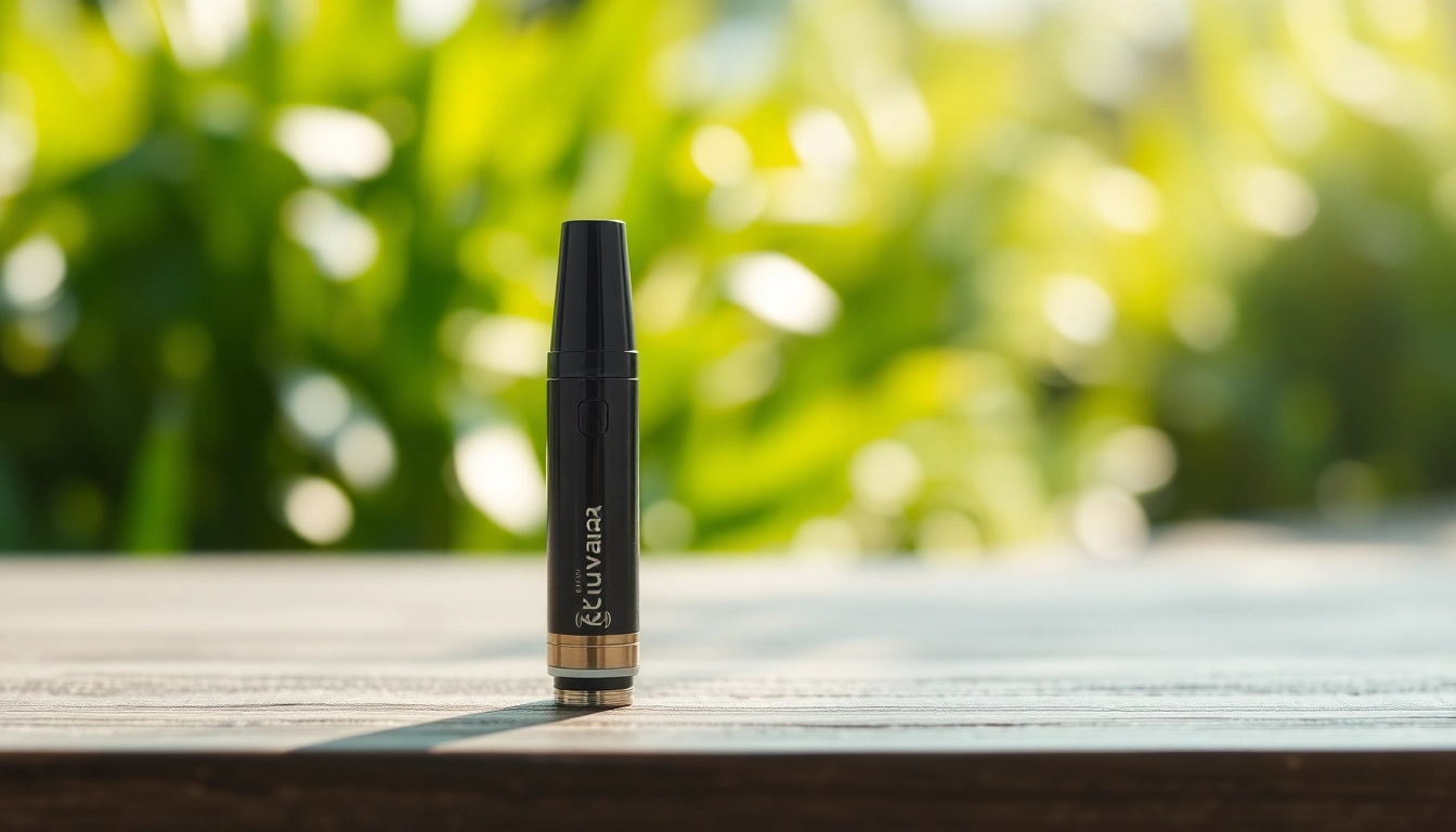 Highlighting the kurvana cartridge with sleek design and elegant presentation in a natural environment.