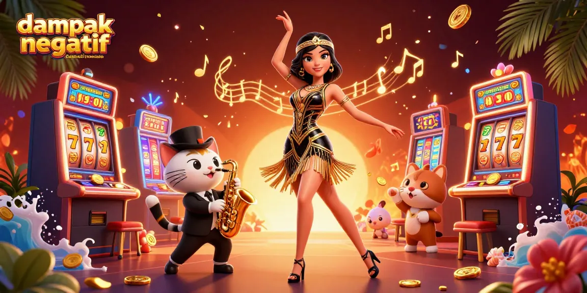 Playing slots with excitement, showcasing the dampak negatif slot qris di indonesia through colorful reels and characters.