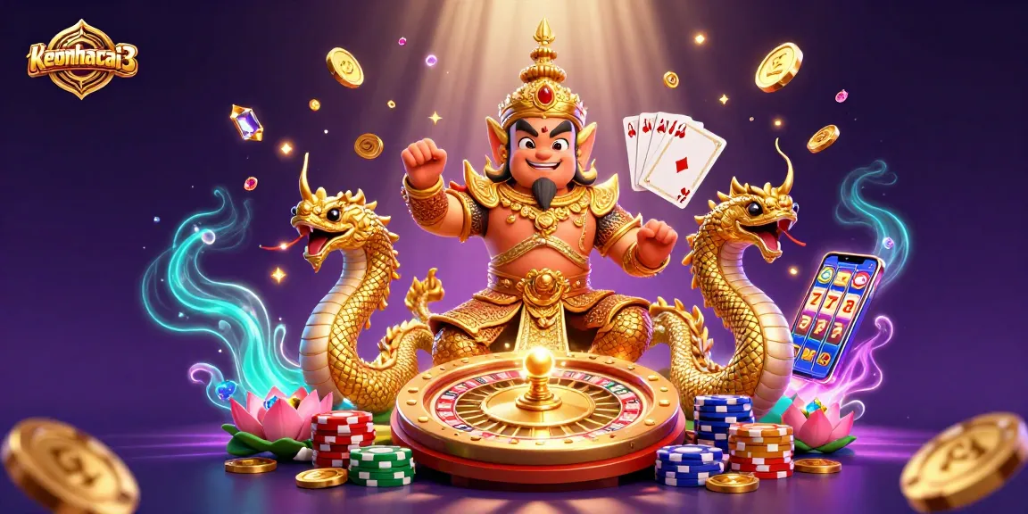 Bet and win at keonhacai3 with vibrant 3D casino action showing dynamic characters and gold coins.