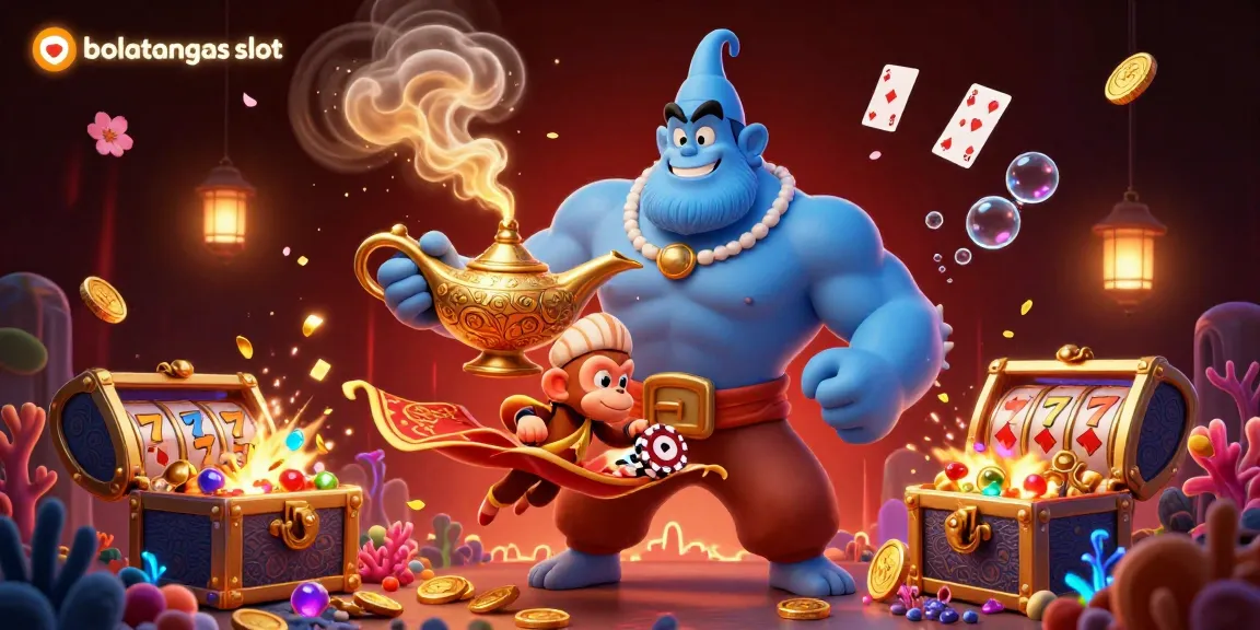 Experience big wins and excitement with bolatangkas slot featuring a magical genie and vibrant casino elements.