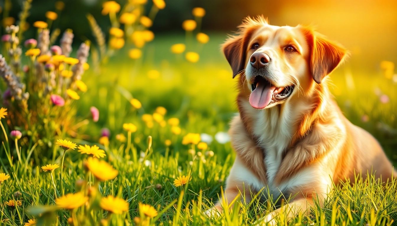 Enhance your dog's well-being with CBD For Pet products in a vibrant garden setting.