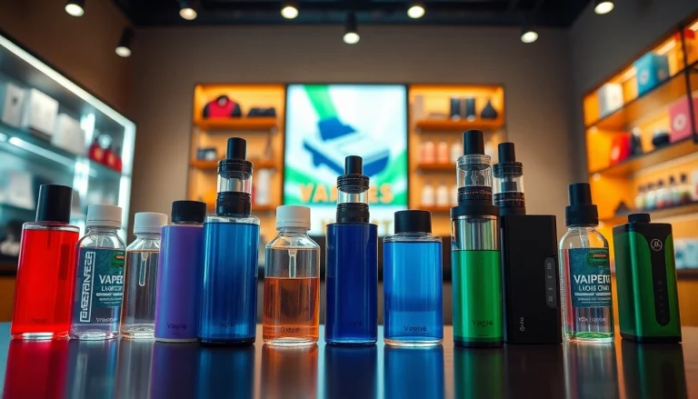 Showcasing a professional setup of Vape & E-Liquids with colorful bottles and vape devices inviting exploration.