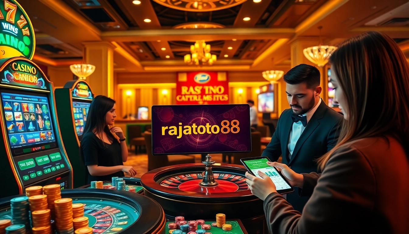 Experience the thrill of rajatoto88 with vibrant poker chips and digital slot machines.